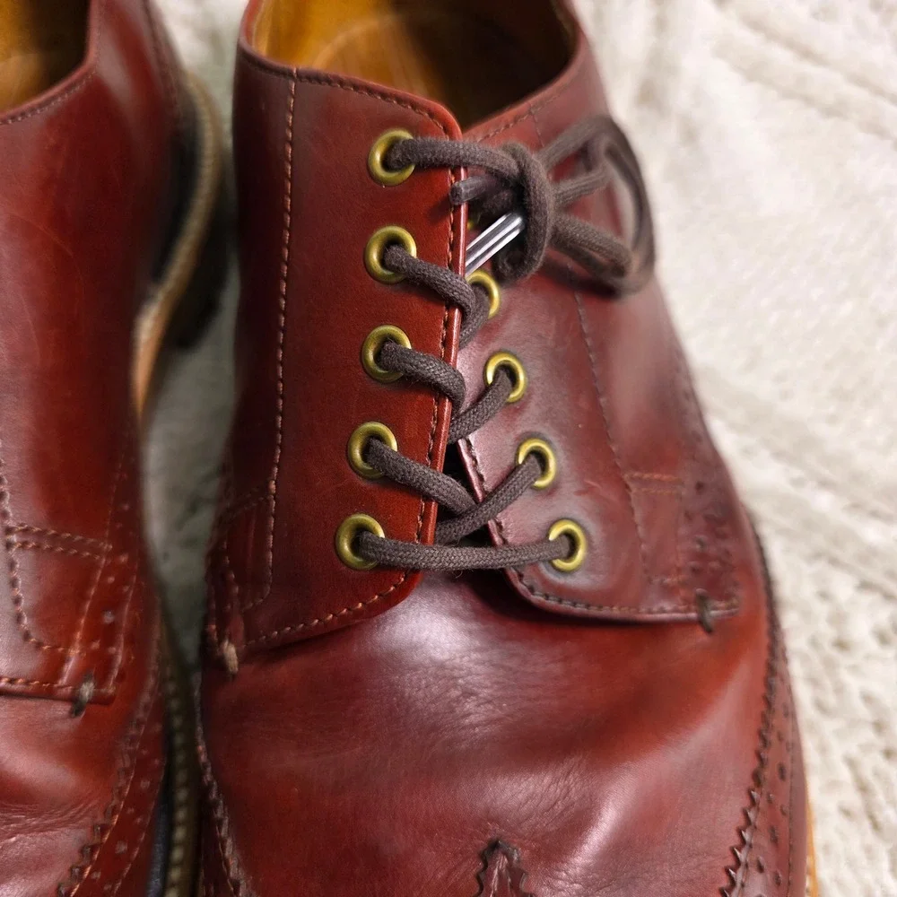 J.Crew Oar Stripe Shortwing Wingtip Derby Shoes Oxblood Ruby Leather Mens 10.5D